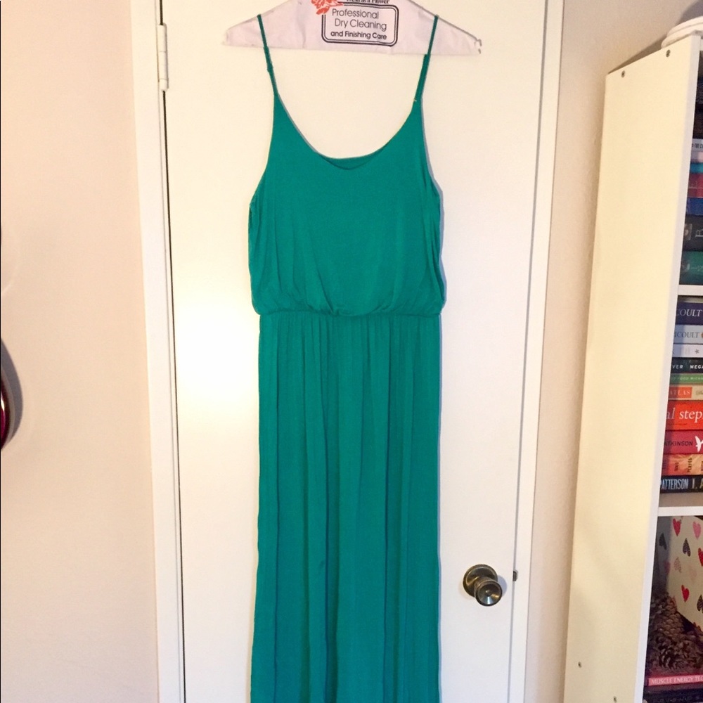 Long teal Dress with spaghetti straps